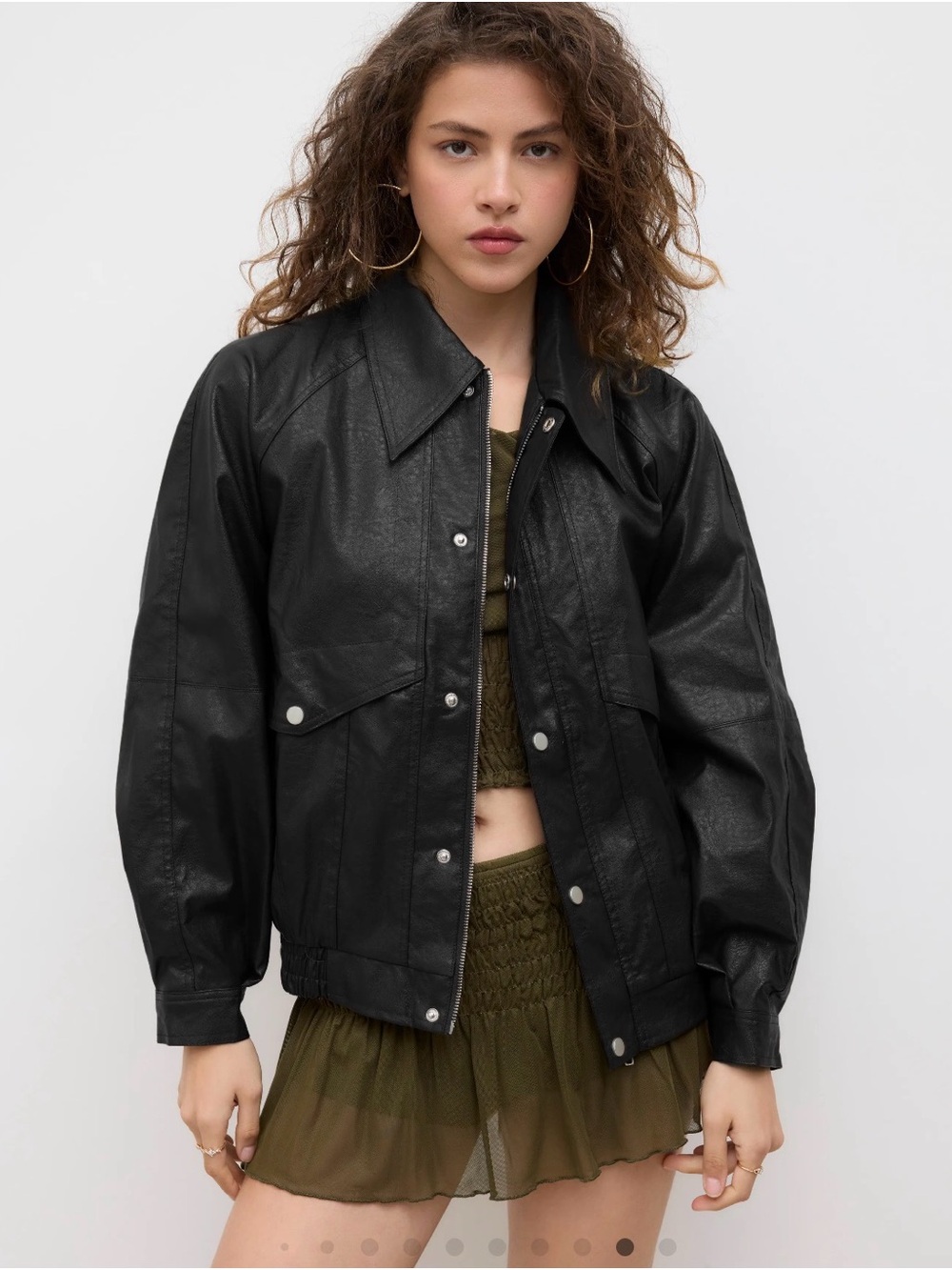 Black Faux Leather Jacket - Women's